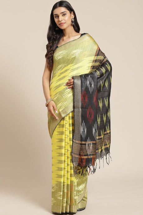 Buy Linen Woven Saree in Yellow