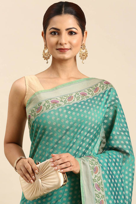 Green Art Silk Block Saree