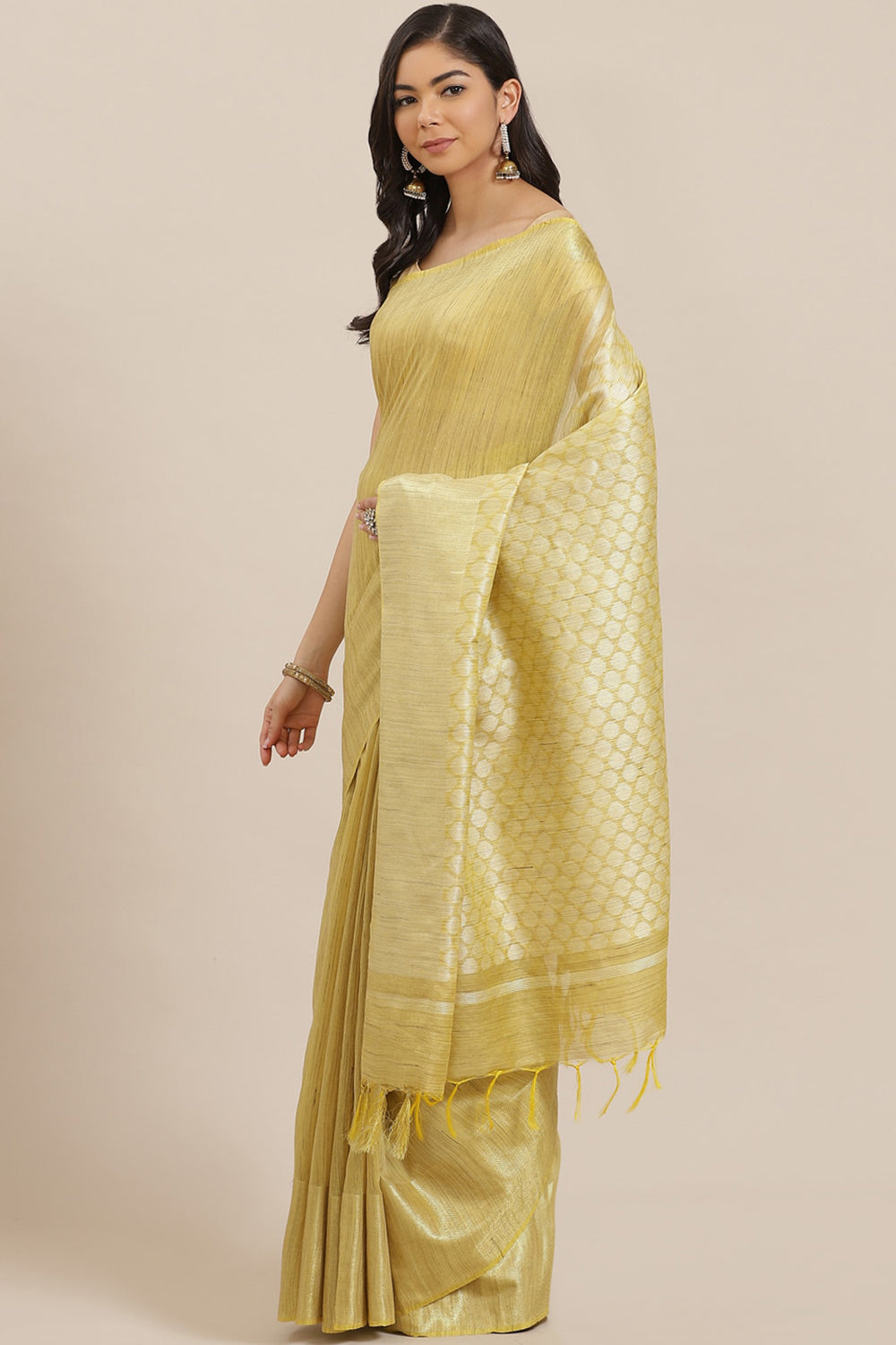 Buy Art Silk Woven Saree in Yellow