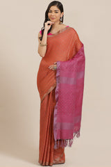 Buy Cotton Silk Woven Saree in Orange