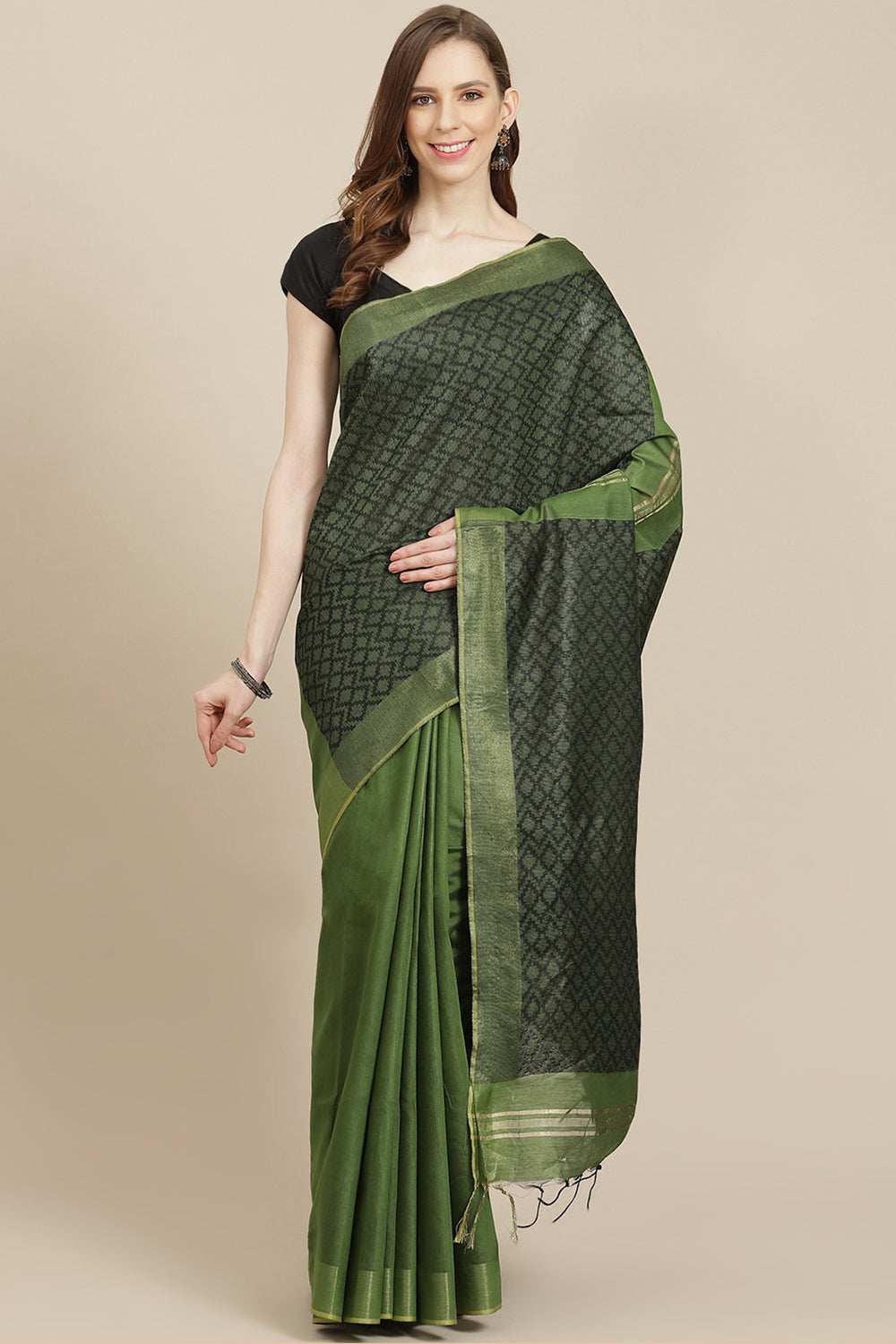 Buy Cotton Silk Woven Saree in Green