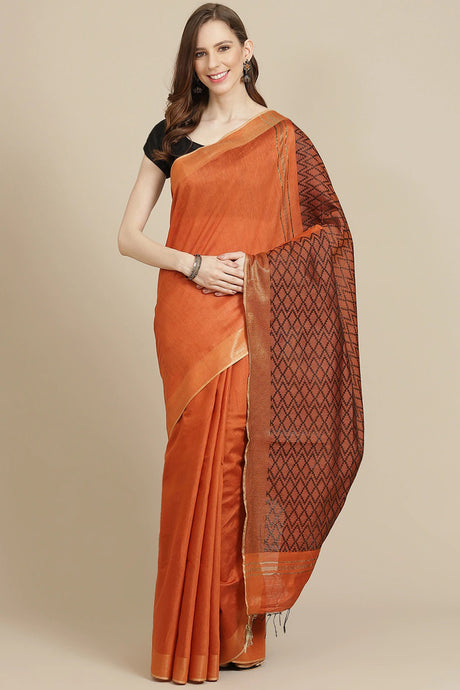 Buy Cotton Silk Woven Saree in Orange