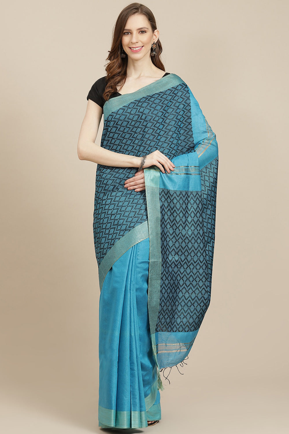 Buy Cotton Silk Woven Saree in Blue