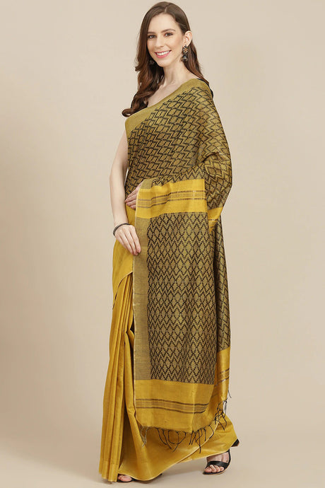 Buy Cotton Silk Woven Saree in Yellow