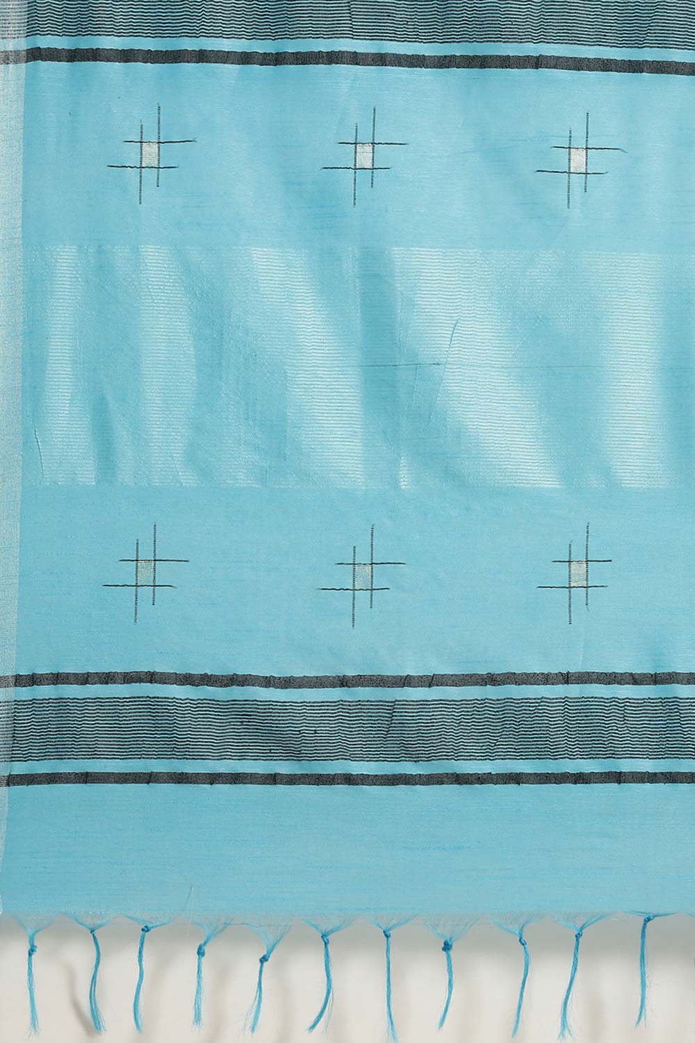 Buy Silk Blend Zari Woven Saree in Sky Blue Online - Side