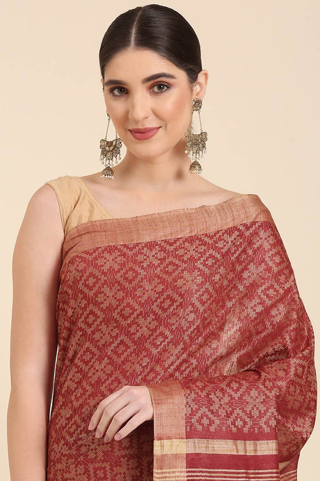 Maroon Silk Blend Self-design Saree