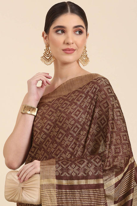 Brown Silk blend Indian Saree