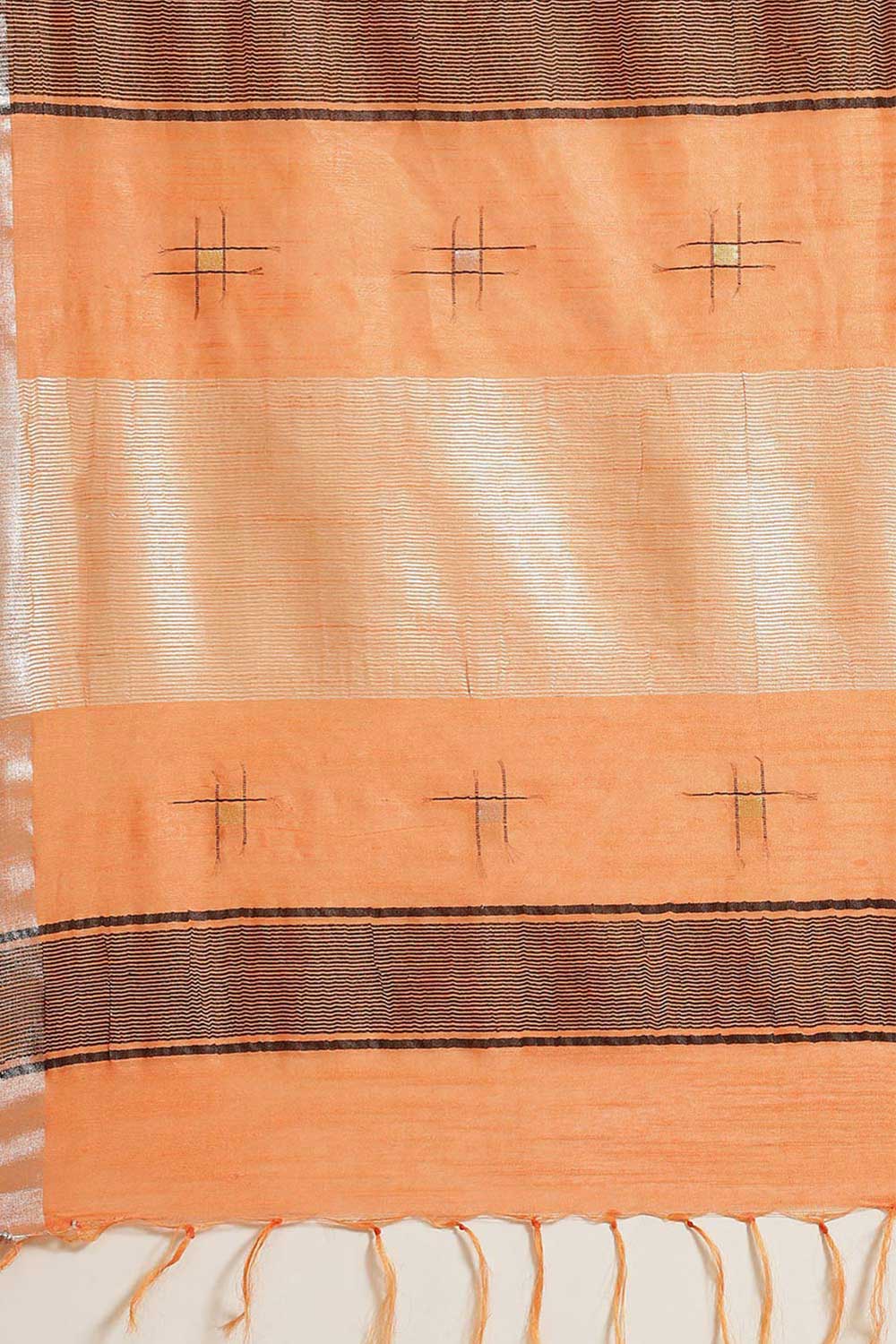 Buy Silk Blend Zari Woven Saree in Light Orange Online - Side