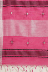 Buy Silk Blend Zari Woven Saree in Pink Online - Side