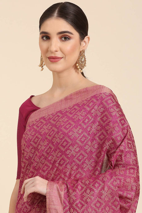 Purple Silk Blend Self-design Saree