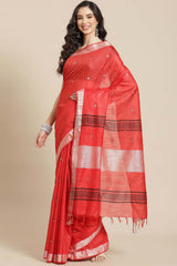 Buy Silk Blend Zari Woven Saree in Red Online