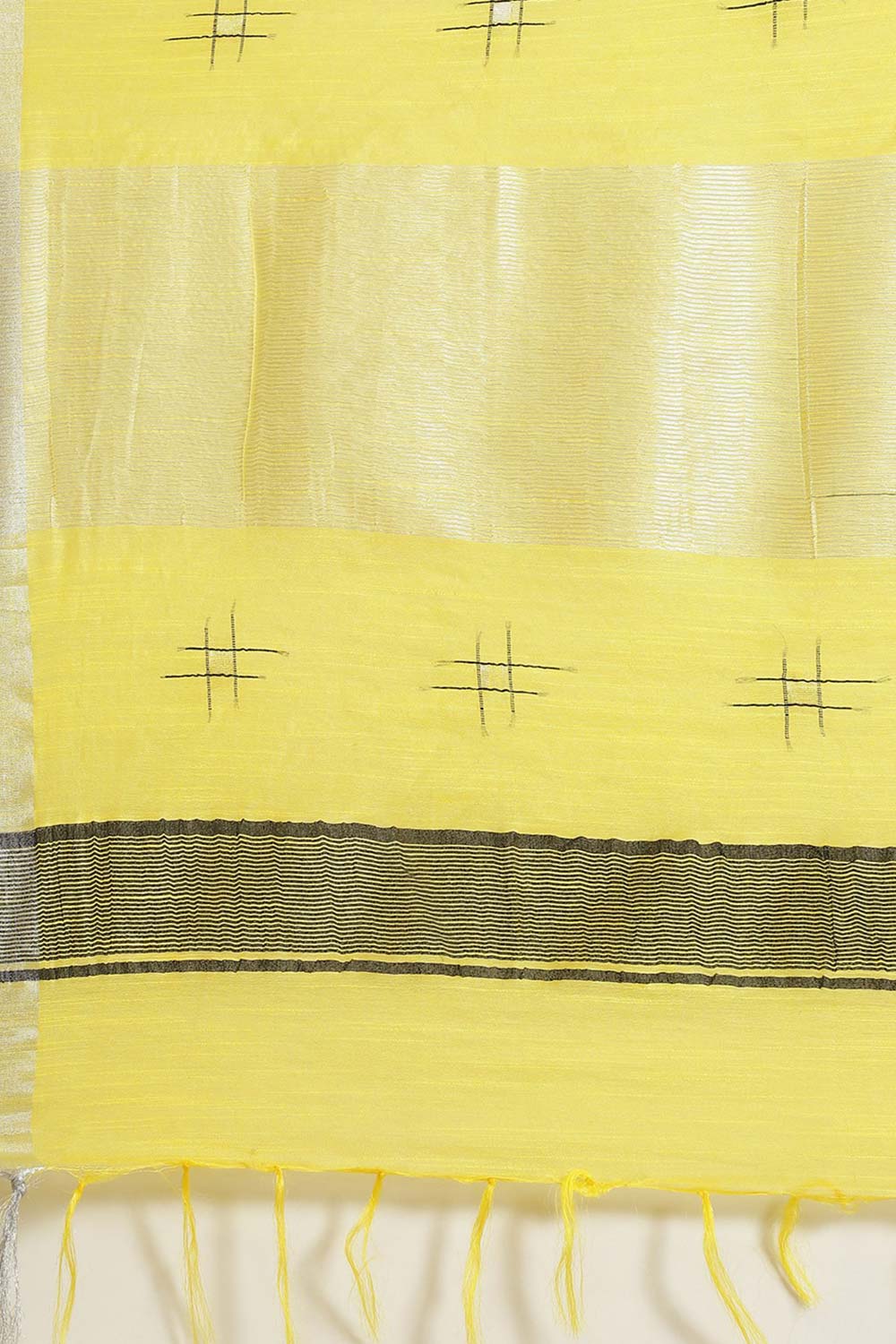 Buy Silk Blend Zari Woven Saree in Light Yellow Online - Side