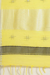 Buy Silk Blend Zari Woven Saree in Light Yellow Online - Side