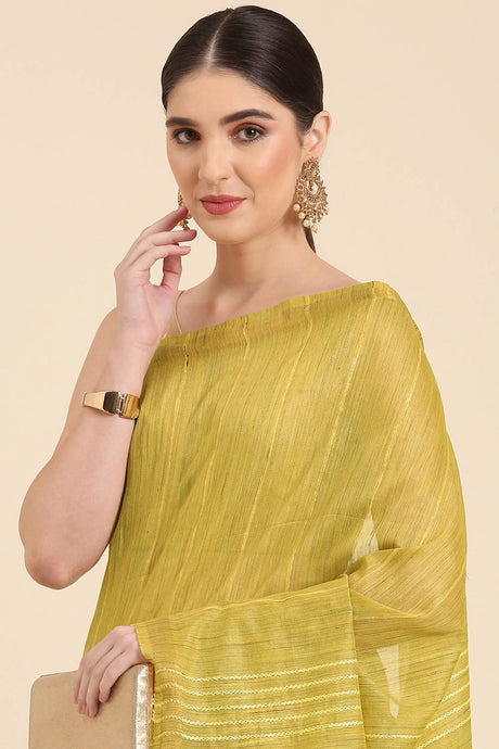 Yellow Silk Blend Self-Design Saree