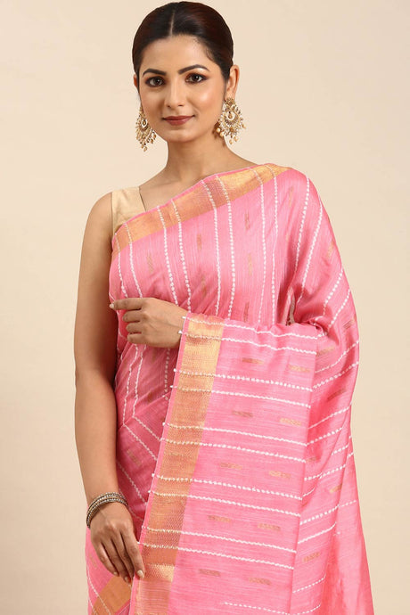 Pink Art Silk Block Saree