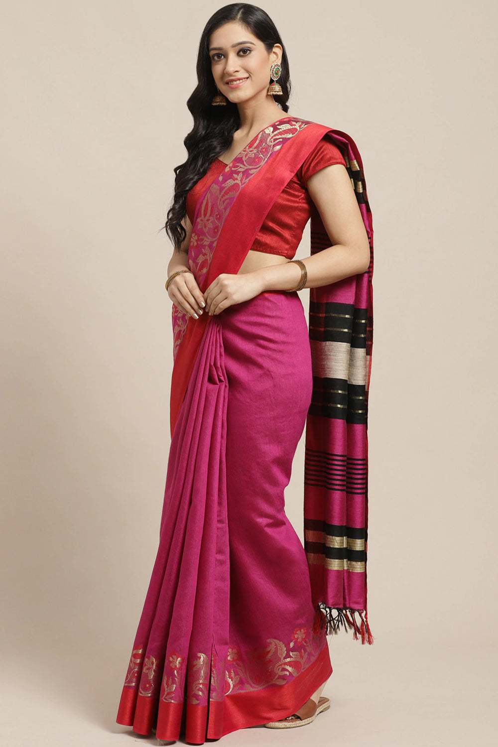 Buy Cotton Silk Woven Saree in Pink
