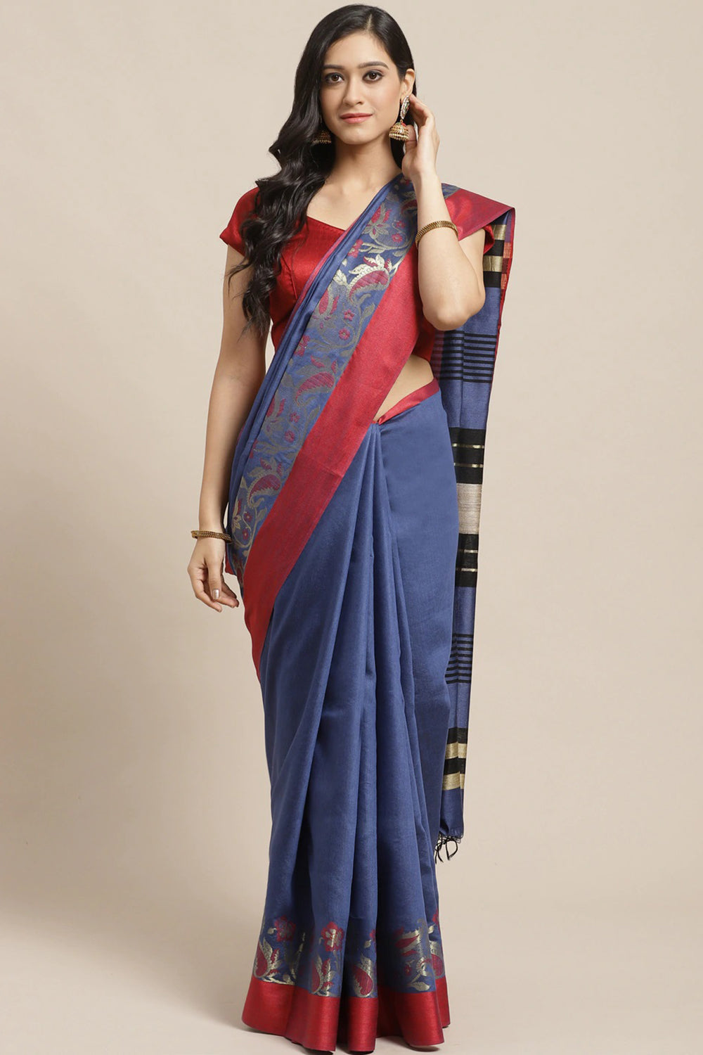 Buy Cotton Silk Woven Saree in Blue