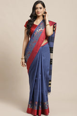 Buy Cotton Silk Woven Saree in Blue