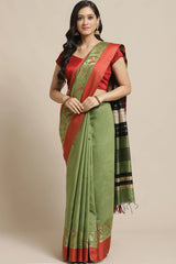 Buy Cotton Silk Woven Saree in Green