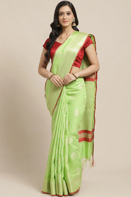 Buy Cotton Silk Woven Saree in Green