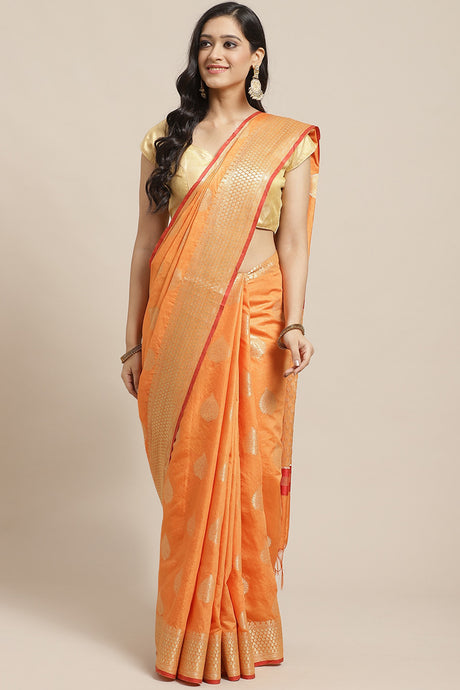 Buy Art Silk Woven Saree in Orange