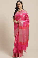 Buy Art Silk Woven Saree in Dark Pink