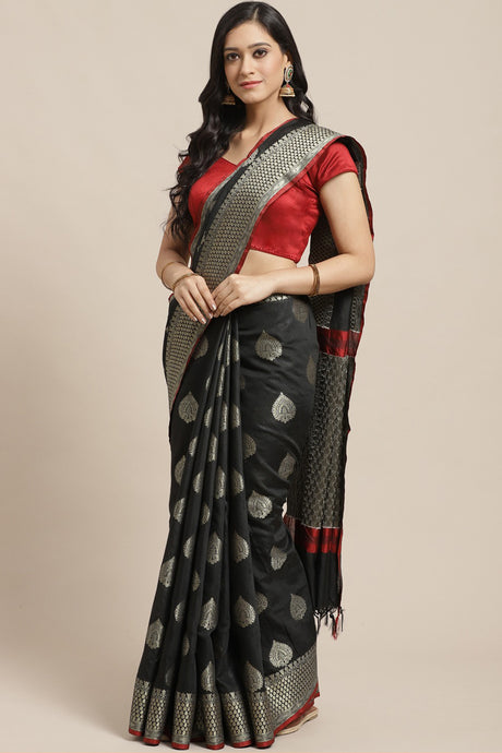 Buy Art Silk Woven Saree in Black