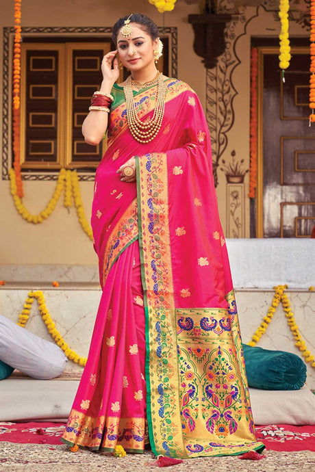 Paithani Art Silk Saree In Pink