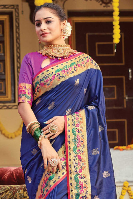 Blue Paithani Art Silk Saree