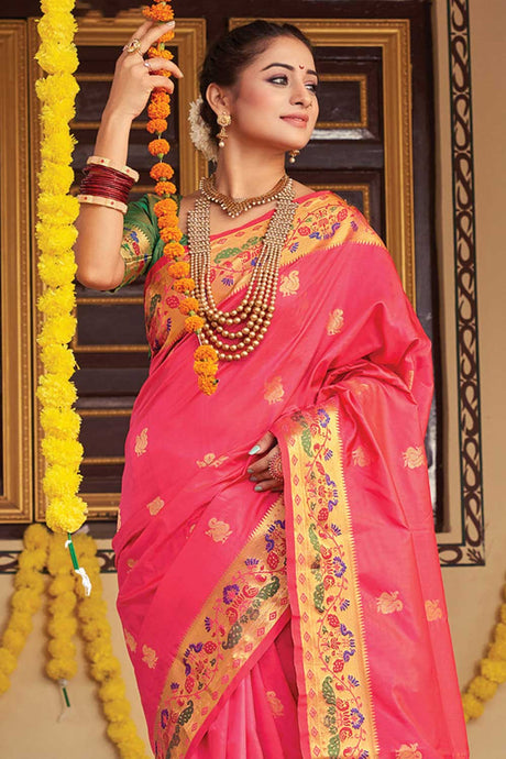 Pink Paithani Art Silk Saree