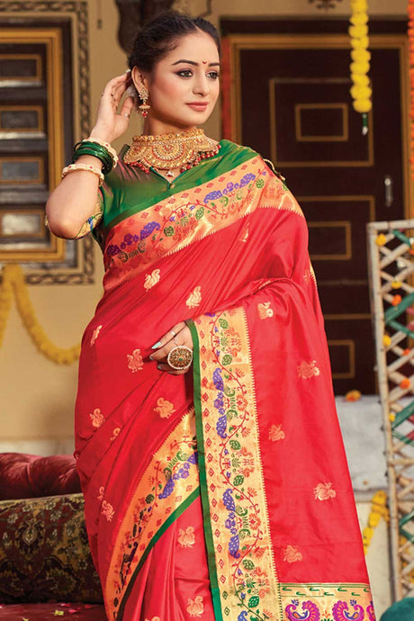 Red Paithani Art Silk Saree