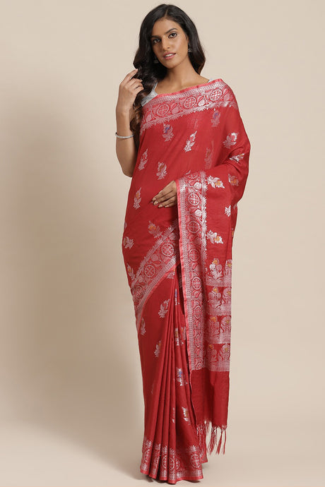 Buy Cotton Silk Woven Saree in Red