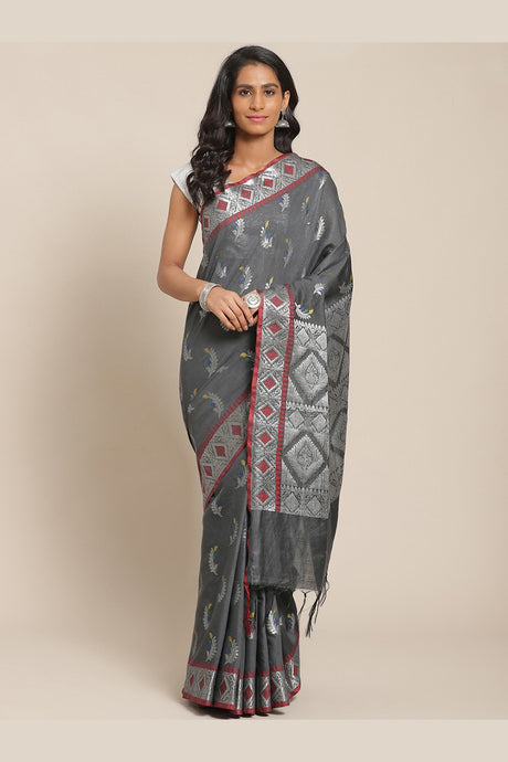 Buy Cotton Silk Woven Saree in Grey