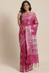 Buy Linen Woven Saree in Purple