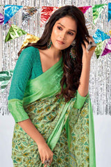 Light Green Georgette Floral Printed Saree