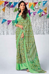 Light Green Georgette Floral Printed Saree