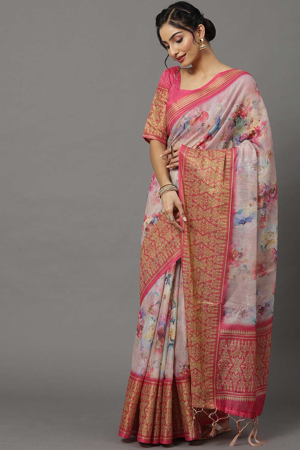 Soft Silk Floral Saree In Mauve