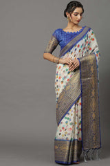 Soft Silk Polka Dot Saree In Off White