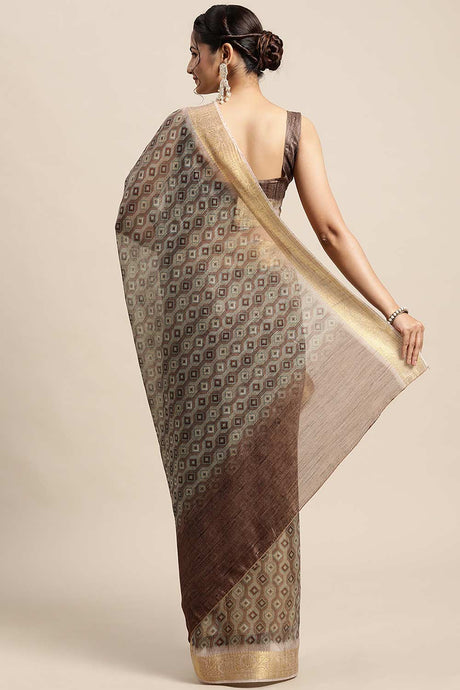 Cotton Blend Olive Digital Print Designer Saree