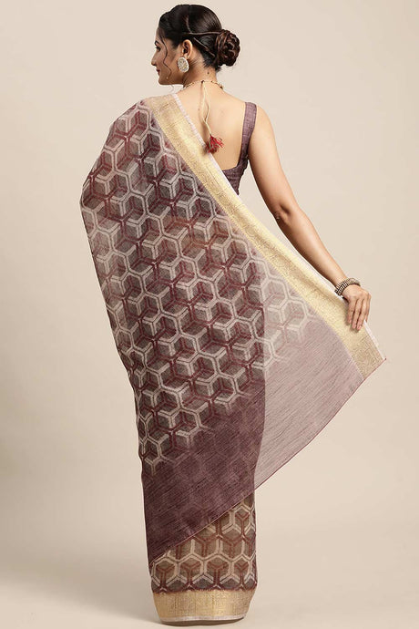 Cotton Blend Grey Digital Print Designer Saree