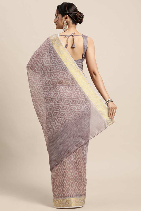 Cotton Blend Mauve Digital Print Designer Saree