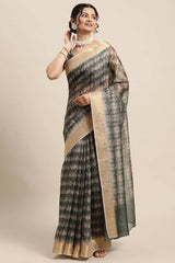 Cotton Blend Green Digital Print Designer Saree