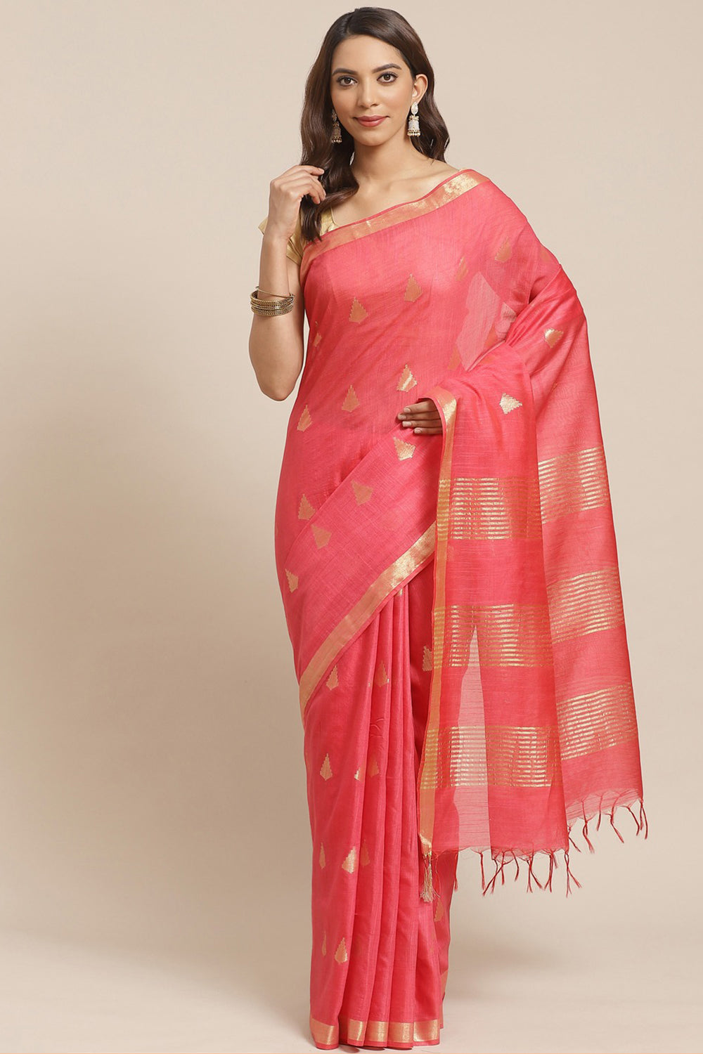 Buy Silk Woven Saree in Pink