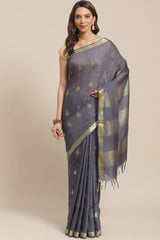 Buy Silk Woven Saree in Grey