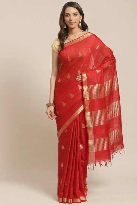 Buy Silk Woven Saree in Red