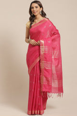 Buy Linen Woven Saree in Pink