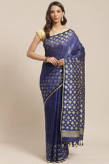 Buy Linen Woven Saree in Blue