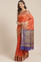 Buy Cotton Silk Woven Saree in Orange