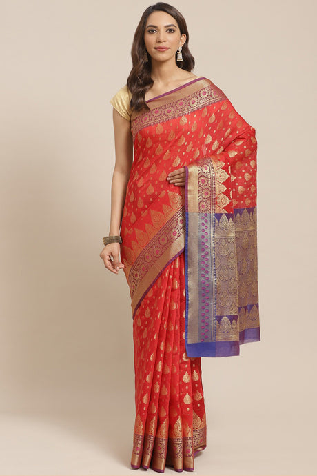 Buy Cotton Silk Woven Saree in Red