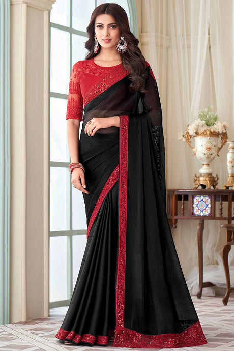 Buy Black Art Silk Embellished Saree Online